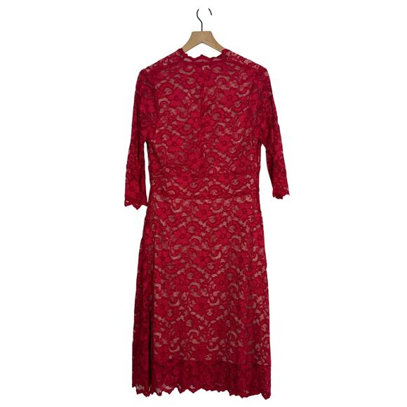 Kiyonna Midi Cocktail Dress Size 0X 10 12 L Red Floral Lace Party Formal Evening - Picture 3 of 10